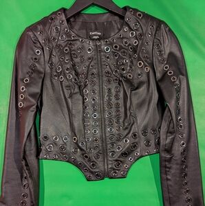 Black grommet leather jacket